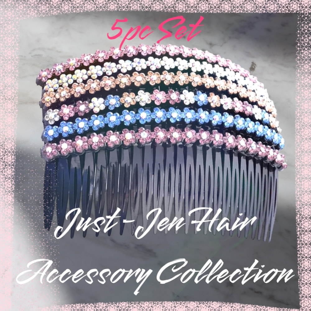 Beautiful 5pc Colorful Crystal Rhinestone Combs/ Hair Pins - Picture 4 of 11